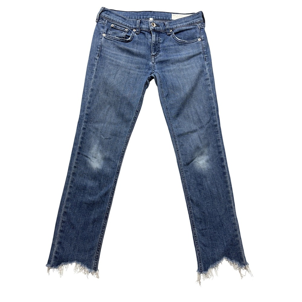 Rag And Bone Dre Capri Jeans Womens 25 Blue Medium Wash Mid Rise Raw Hem Stretch
